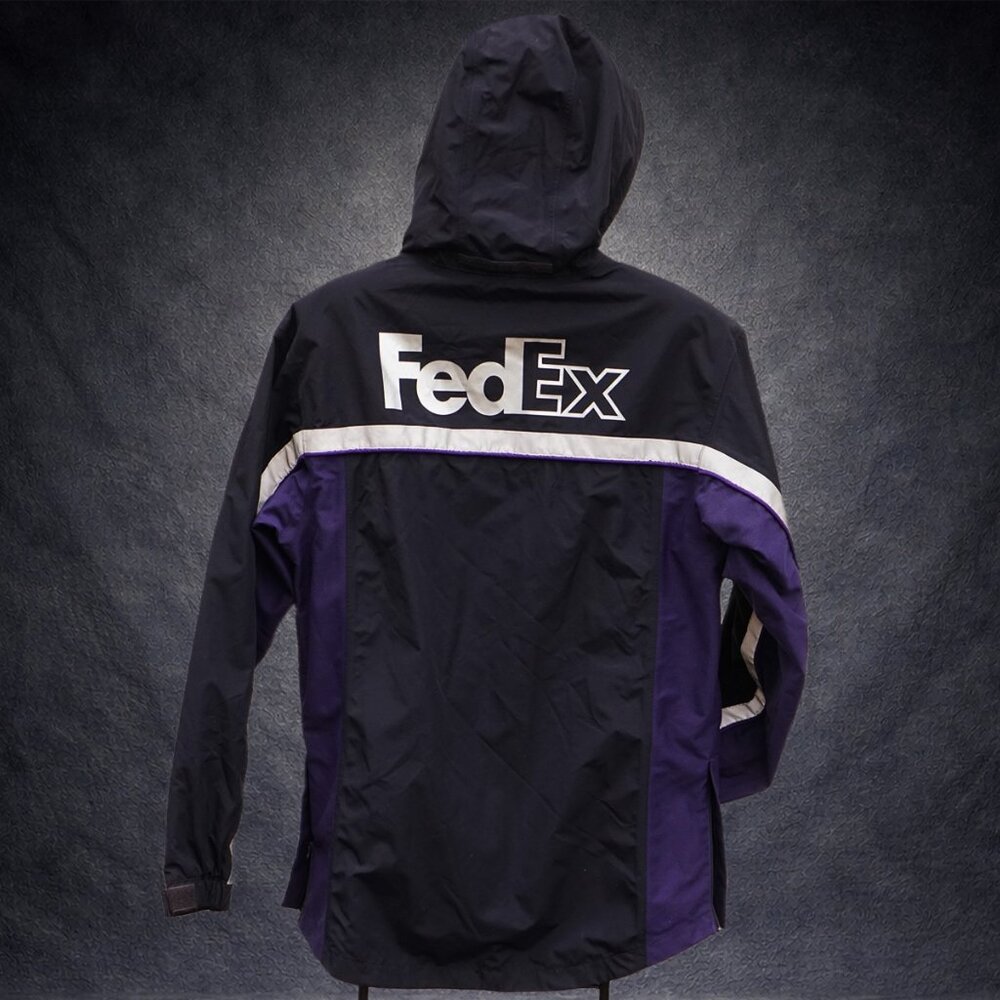 FedEx Stan Herman Hooded Heavy Windbreaker Reflective Jacket Medium Unisex Navy - Picture 4 of 15